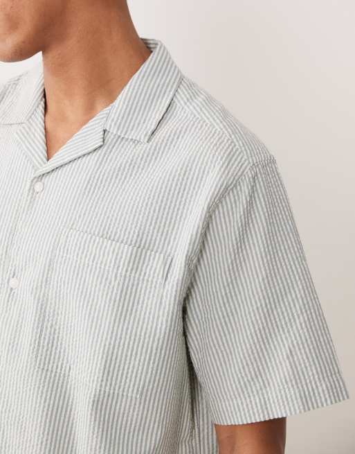 ASOS DESIGN - Chemise décontractée en crépon à col à revers et rayures - Bleu, 3 de 5