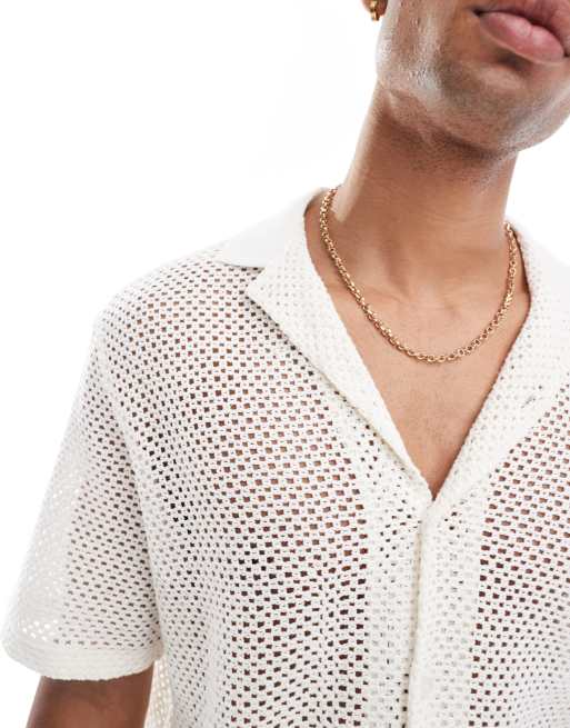 ASOS DESIGN - Chemise décontractée en crochet avec col à revers - Écru, 2 de 4