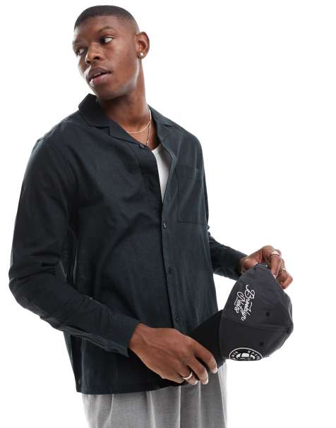 ASOS DESIGN - Chemise décontractée en lin mélangé avec col à revers - Noir - view 1