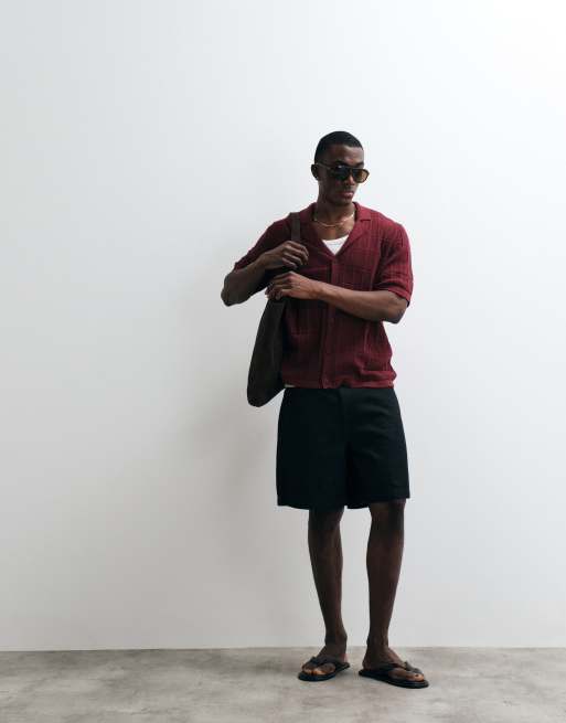 ASOS DESIGN - Chemise décontractée en maille texturée avec col à revers et boutons - Marron, 2 de 5