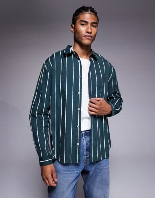 ASOS DESIGN - Chemise décontractée en popeline à rayures - Vert