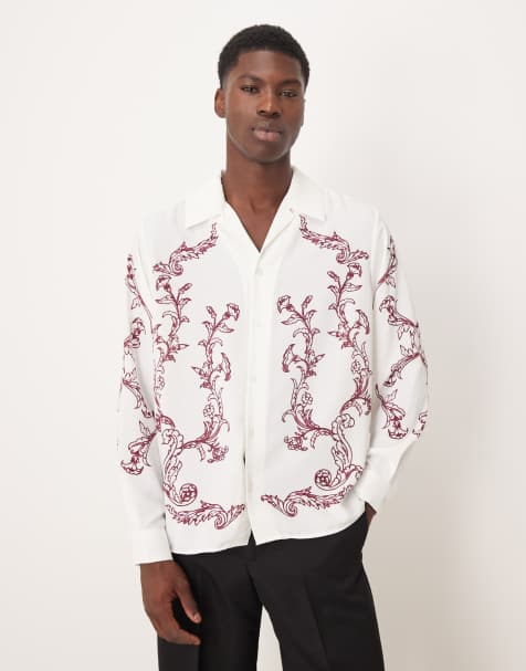 ASOS DESIGN - Chemise décontractée en satin à motif - Beige - view 1