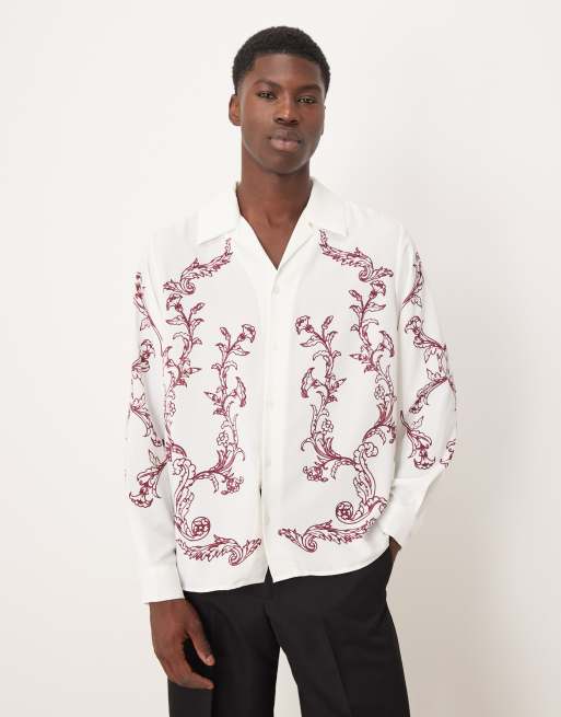 ASOS DESIGN - Chemise décontractée en satin à motif - Beige