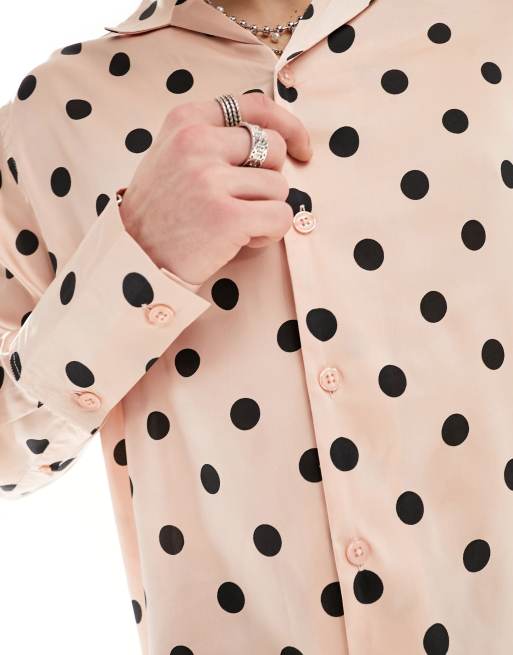 ASOS DESIGN - Chemise décontractée en satin à pois et poignets longs - Rose cendré, 4 de 4