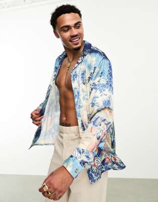 ASOS DESIGN relaxed revere satin shirt with placement print - ASOS Price Checker