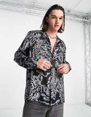 ASOS DESIGN relaxed revere satin shirt in metallic print - ASOS Price Checker