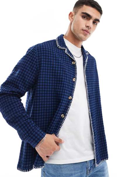 ASOS DESIGN - Chemise décontractée en tissu gaufré avec col à revers - Bleu marine - view 1