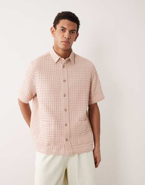 ASOS DESIGN - Chemise décontractée en tissu gaufré de qualité supérieure - Rose - view 1