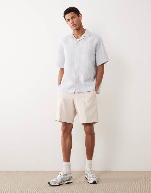 ASOS DESIGN - Chemise décontractée en tissu texturé gaufré avec col à revers et rayures - Bleu clair, 2 de 5