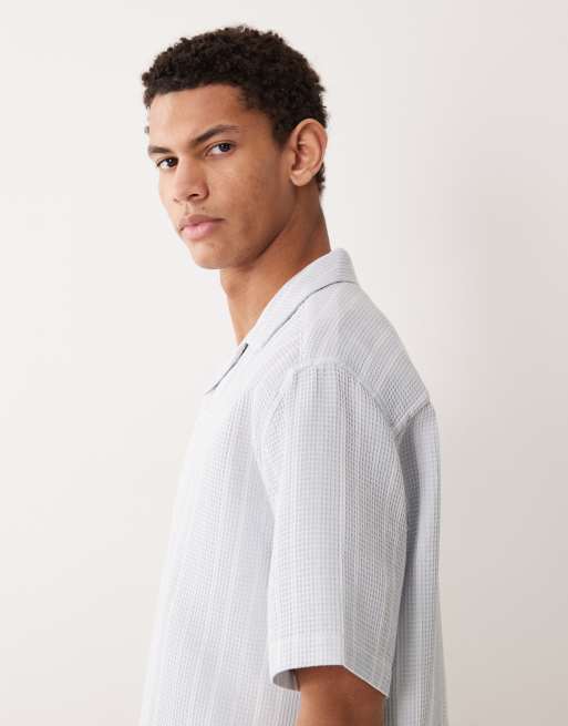 ASOS DESIGN - Chemise décontractée en tissu texturé gaufré avec col à revers et rayures - Bleu clair, 4 de 5