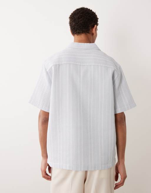 ASOS DESIGN - Chemise décontractée en tissu texturé gaufré avec col à revers et rayures - Bleu clair, 5 de 5