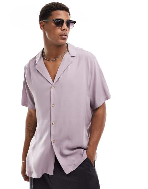 ASOS DESIGN - Chemise décontractée en viscose avec encolure profonde à revers - Mauve - view 1