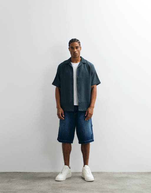 ASOS DESIGN - Chemise décontractée plissée avec col à revers - Bleu foncé, 2 de 5
