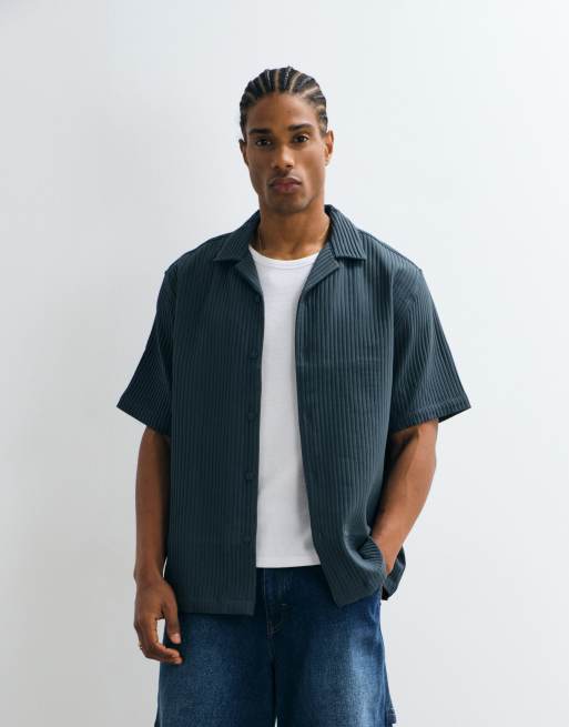 ASOS DESIGN - Chemise décontractée plissée avec col à revers - Bleu foncé, 4 de 5