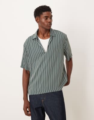 ASOS DESIGN - Chemise décontractée rayée à enfiler - Vert foncé