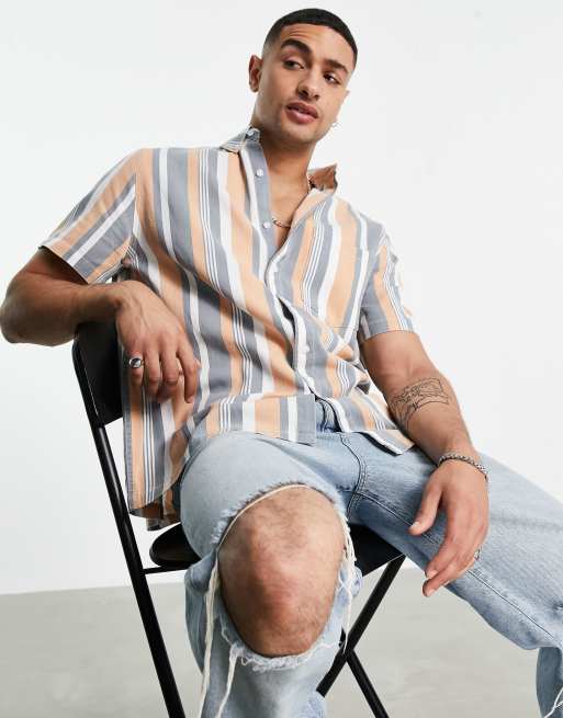 ASOS DESIGN - Chemise décontractée rayée à fermeture boutonnée - Délavage vintage