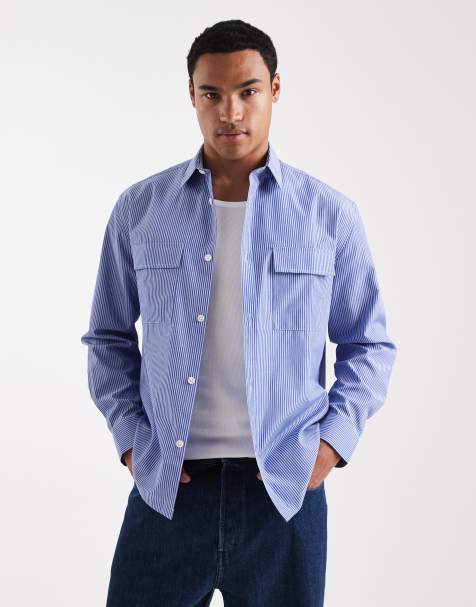 ASOS DESIGN - Chemise décontractée rayée à poches cargo - Bleu - view 1