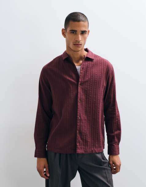 ASOS DESIGN - Chemise décontractée texturée avec col à revers - Bordeaux - view 1