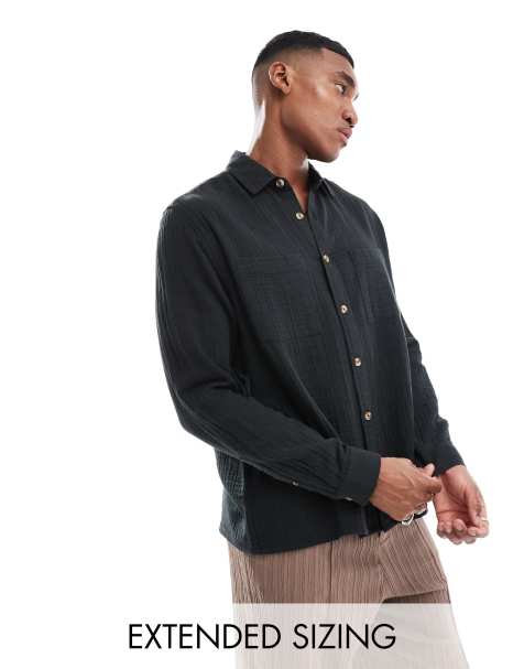 ASOS DESIGN - Chemise décontractée texturée avec col droit - Anthracite - view 1