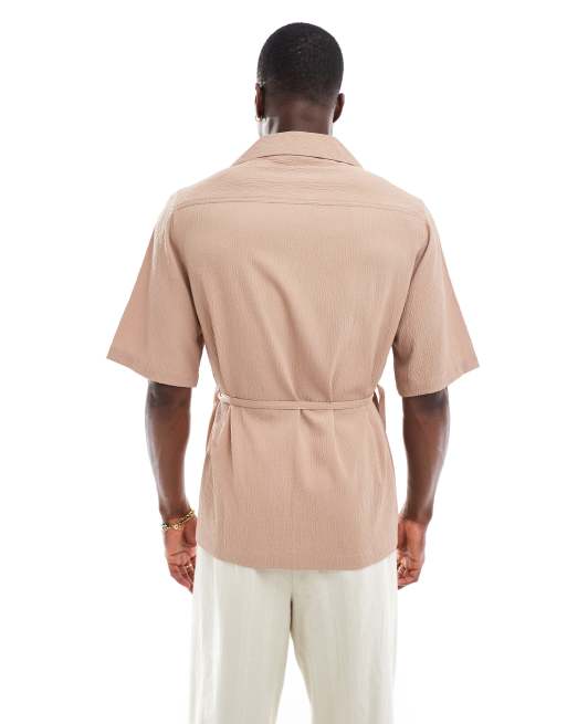 ASOS DESIGN - Chemise décontractée texturée coupe croisée - Vieux rose, 4 de 4