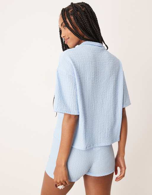 ASOS DESIGN - Chemise d'ensemble boutonnée en tissu texturé - Bleu, 2 de 4