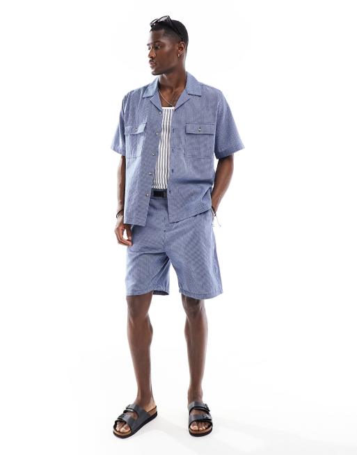 ASOS DESIGN - Chemise d'ensemble coupe ample décontractée à carreaux avec col à revers - Bleu, 3 de 4