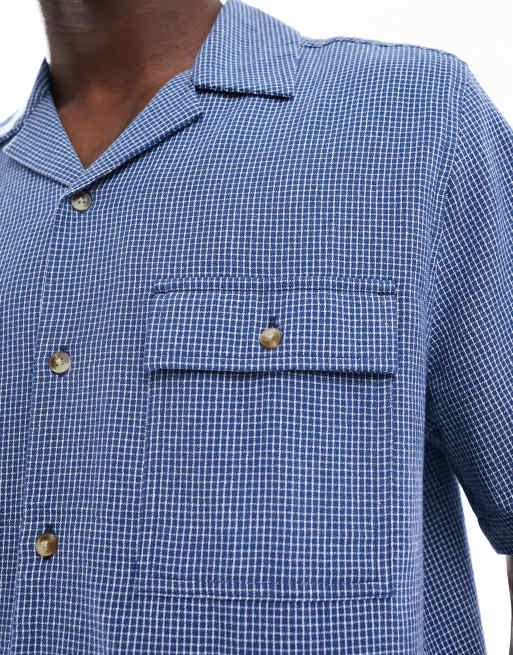 ASOS DESIGN - Chemise d'ensemble coupe ample décontractée à carreaux avec col à revers - Bleu, 4 de 4