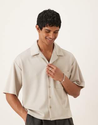 ASOS DESIGN - Chemise d'ensemble coupe carrée oversize style années 90 en néoprène - Beige - view 1
