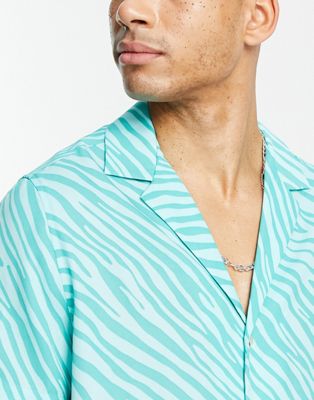 Chemises Chemise d'ensemble coupe décontractée avec col à revers et imprimé zébré - Bleu