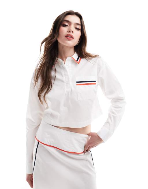 ASOS DESIGN - Chemise d'ensemble courte à manches longues et liserés - Blanc