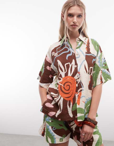 ASOS DESIGN - Chemise d'ensemble de plage à manches courtes et imprimé tropical abstrait - Multicolore - view 1