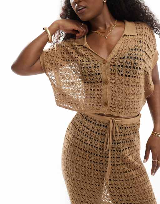 ASOS DESIGN - Chemise d'ensemble de plage en maille - Marron café