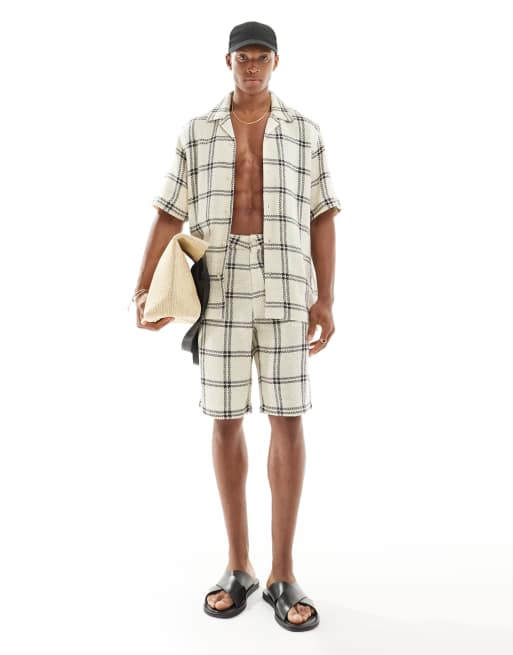 ASOS DESIGN - Chemise d'ensemble décontractée à carreaux et col à revers en tissu natté, 5 de 5