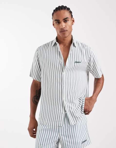 ASOS DESIGN - Chemise d'ensemble décontractée à rayures avec broderie sur la poitrine - Blanc et vert - view 1
