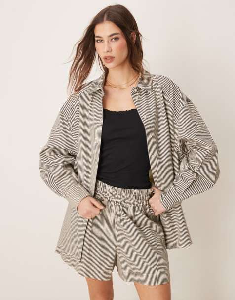 ASOS DESIGN - Chemise d'ensemble décontractée à rayures - Noir et blanc - view 1