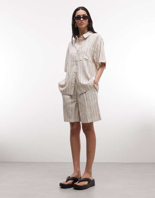 ASOS DESIGN - Chemise d'ensemble décontractée aspect lin à rayures - Naturel, 2 de 4