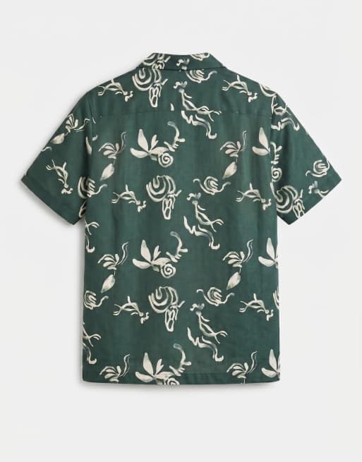 ASOS DESIGN - Chemise d'ensemble décontractée aspect lin avec col à revers et imprimé - Vert, 7 de 9