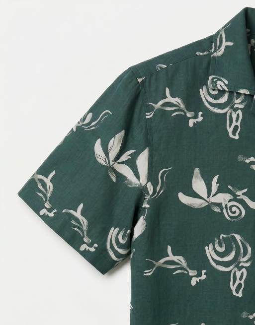 ASOS DESIGN - Chemise d'ensemble décontractée aspect lin avec col à revers et imprimé - Vert, 8 de 9