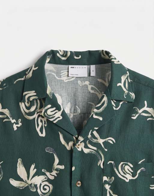 ASOS DESIGN - Chemise d'ensemble décontractée aspect lin avec col à revers et imprimé - Vert, 9 de 9