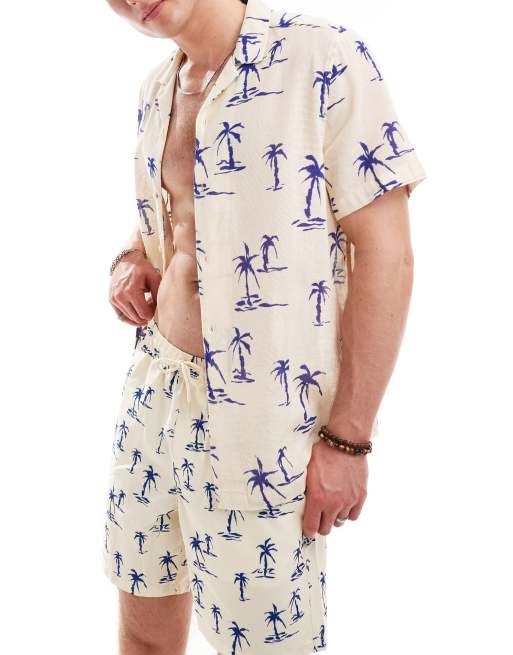 ASOS DESIGN - Chemise d'ensemble décontractée avec col à revers et imprimé palmiers 
