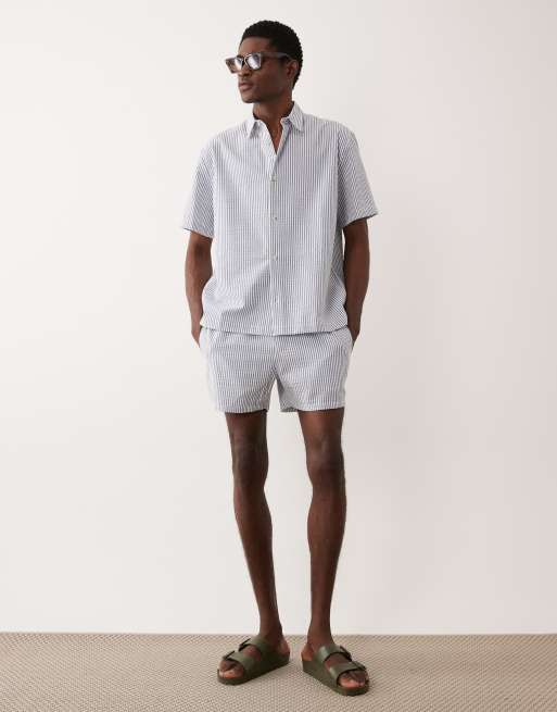 ASOS DESIGN - Chemise d'ensemble décontractée en crépon rayé - Bleu marine, 2 de 5