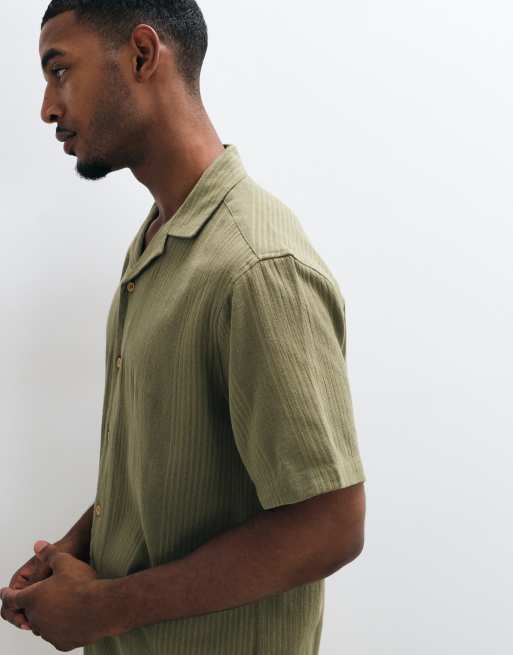 ASOS DESIGN - Chemise d'ensemble décontractée en jacquard à rayures avec col à revers - Kaki, 5 de 10