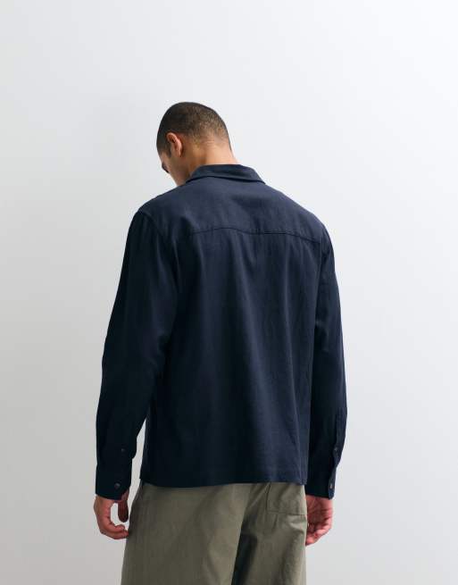 ASOS DESIGN - Chemise d'ensemble décontractée en lin mélangé - Bleu marine, 3 de 5