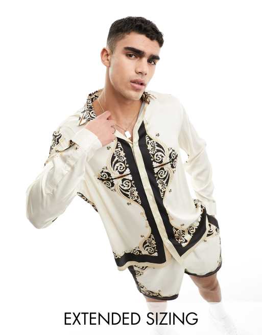 ASOS DESIGN - Chemise d'ensemble décontractée en satin avec imprimé bordure baroque
