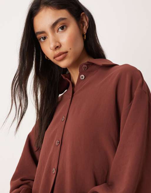 ASOS DESIGN - Chemise d'ensemble élégante coupe oversize et près du corps - Châtaigne, 2 de 4