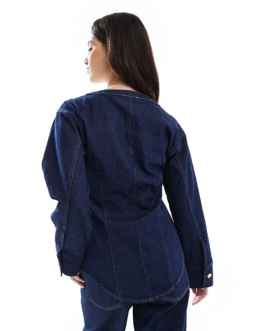 ASOS DESIGN - Chemise d'ensemble en jean brut sans col à encolure V, 4 de 4