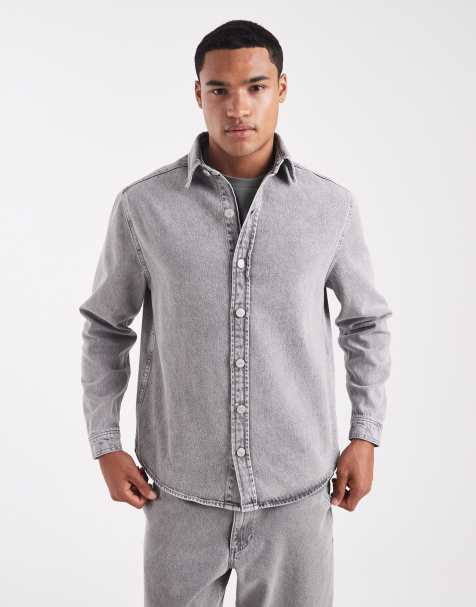ASOS DESIGN - Chemise d'ensemble en jean coupe classique à manches longues - Gris clair délavé - view 1