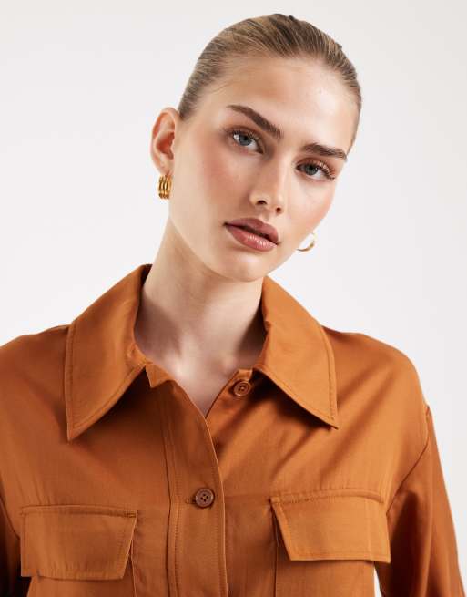 ASOS DESIGN - Chemise d'ensemble fonctionnelle en tissu texturé doux au toucher - Gingembre, 3 de 4