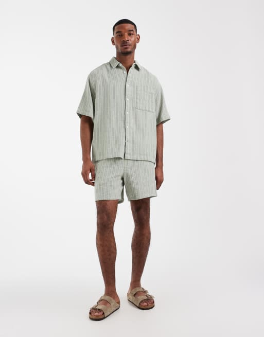 ASOS DESIGN - Chemise d'ensemble oversize à rayures texturées - Vert sauge, 2 de 5