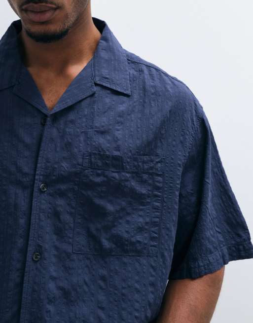ASOS DESIGN - Chemise d'ensemble oversize en crépon avec col à revers - Bleu marine, 3 de 5
